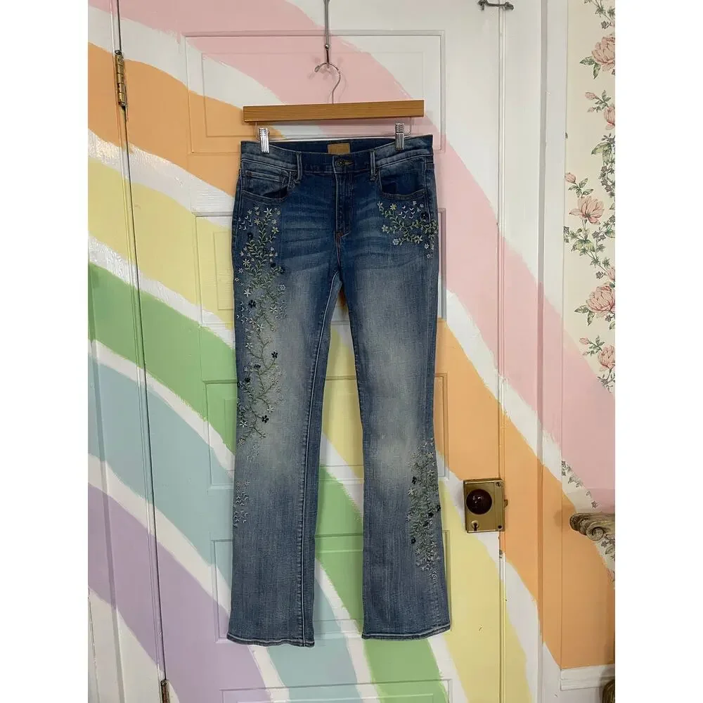 Driftwood Kelly Classic Fit Embroidered Floral Bootcut Jeans Womens 27 - Picture 3 of 14